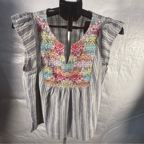 Savanna Jane Striped Blouse with Colorful Embroidery - Picture 2 of 4